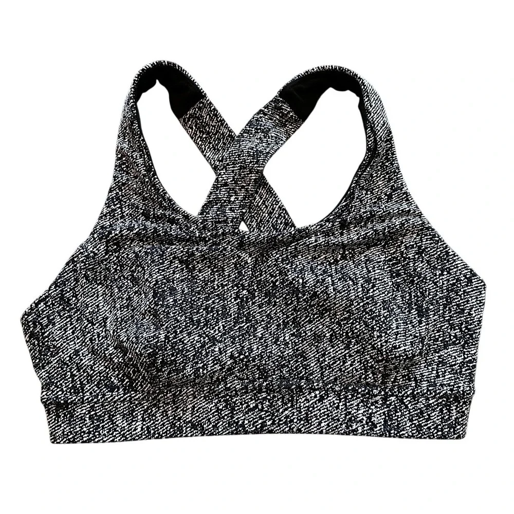 Lululemon Black‎ White Space Dye Static Cross Back Sports Bra 4